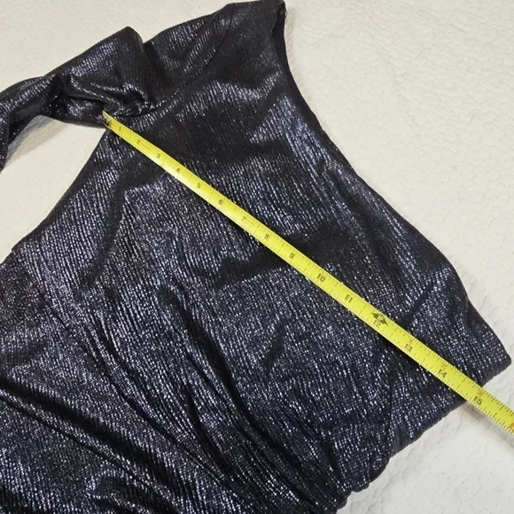 NWT NIGHTWAY Womens Navy Shimmer Long Sleeve Asymmetrical Neckline Dress - Picture 7 of 10